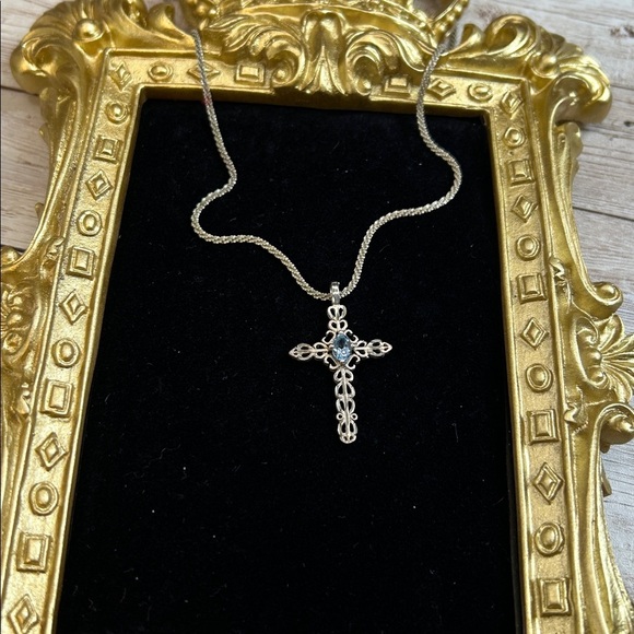 Topaz and 925 Cross Pendant Necklace - Picture 4 of 7